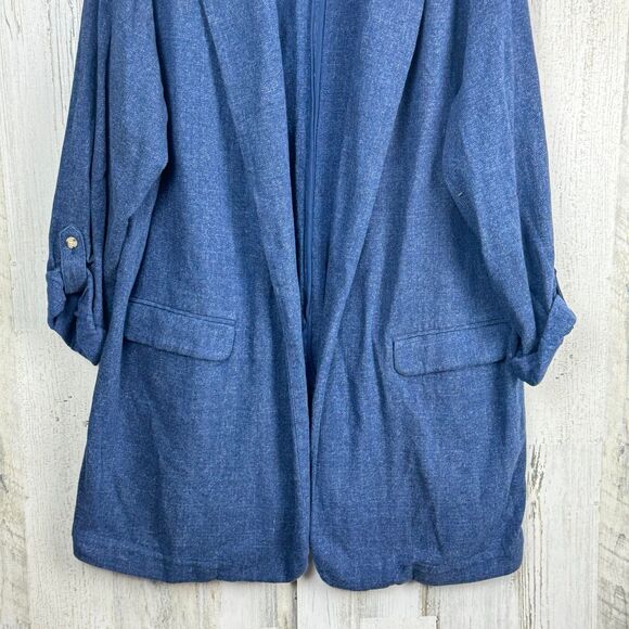 J Jill Blazer Womens XLarge Blue Slat Open Front Roll Tab Sleeve Jacket - Picture 4 of 10